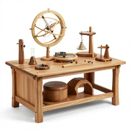 realistic photo of a a medieval wooden electronic astronomic archeology scientific chemistry ornithology equipment made of oak wood and brushwood, with white fluffy fur, by dieter rams 1 9 9 0, life magazine reportage photo, natural colors