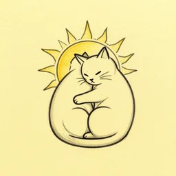 tattoo sketch of a cat hugging the sun, on a yellow paper, african ornament, minimalism, vector