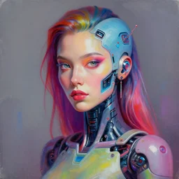 portrait painting of a colorful cybernetic woman, fantasy, digital art