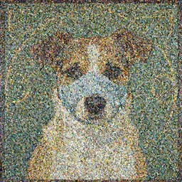 Dog wearing mask by greg rutkowski and alphonse mucha