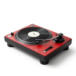 ruby red dj turntable mixer, stylized 3d render, isolated on a pure white background, centered, entire object in frame, sharp focus, soft studio lighting