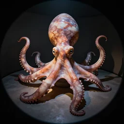 rim lighting, wide fisheye lens, abstract smooth sculptures of famous cephalopods
