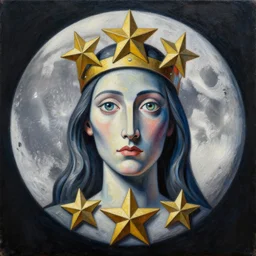 intricate five star moon lord portrait by pablo picasso, oil on canvas, hdr, high detail, photo realistic, hyperrealism, matte finish, high contrast, 3 d depth, centered, masterpiece, award - winning, vivid and vibrant colors, enhance light effect, enhanced eye detail, artstationhd