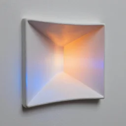 photogrammetry polycam lidar 3 d scan on very beautiful white wall with beautiful contrast of light and shadow, orange to blue gradient luminescence, optical illusion, close - up, in focus, reflection