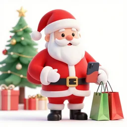 Santa doing last-minute Christmas shopping on Amazon, very beautiful digital art