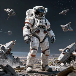 beautiful portrait of a mecha astronaut alone on a distant planet lush with spaceship destroyed, octane render, trending on artstation, hyperrealistic, character photography