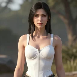 apex's loba!!!, wearing white corset top, portrait, photorealistic, unreal engine 5, ray tracing, natural shaders