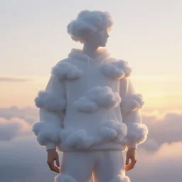 a male wearing clouds as the clothes, morning sunrise, digital art, concept, radiant light, soft highlights, smooth render, unreal engine render, alphonse mucha krenz nixeu wlop.