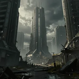 Cyberpunk city abandoned, atmosphere, concept art, matte painting, high detailed, 4k, 8k, Art Station, HD