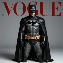 batman fashion. studio photo. vogue magazine cover with text. highly detailed