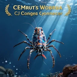 photograph of cyborg copepod in blue water