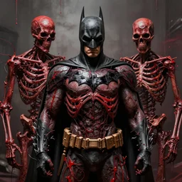 abstract dark rotten sinewy skeletal red batman by ashley wood and phil hale, 4K detailed post processing