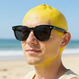 a detailed portrait of living lemon wearing sunglasses on the beach by Tomasz Alen Kopera and Peter Mohrbacher, 8k