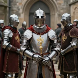 award winning portrait photo of knights templar having a party, photorealistic
