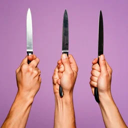 extremely detailed studio photograph of hands - each is holding a knife. surreal photograph, lo - fi, polished look, solid background, silly and serious, hermes ad, fashion photography, toiletpaper magazine by pierpaolo ferrari and maurizio cattelan, 3 5 mm photograph, colourful, david lachapelle, canon eos c 3 0 0, 8 k, medium - format print