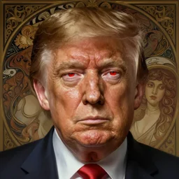 Portrait of Trump,  D&D, red eyes, face, fantasy, intricate, elegant, highly detailed, digital painting, artstation, concept art, smooth, sharp focus, illustration, art by artgerm and greg rutkowski and alphonse mucha