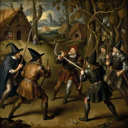 dutch soldiers fighting witches, paiting, 1 6 th century, detailed