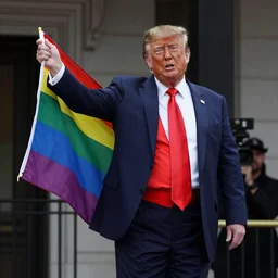 Donald Trump wear a dress and holding a pride flag