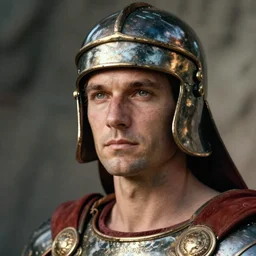 close - up portrait of gladiator, color photograph by jan saudek