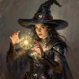 character concept of ana de armas as a witch with a big pointy hat casting a spell out of her hands, intricate, elegant, digital painting, concept art, smooth, sharp focus, illustration, from Metal Gear, by Ruan Jia and Mandy Jurgens and William-Adolphe Bouguereau, Artgerm