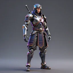 full body front view portrait of natural, bio - mechanical ninja samurai, character design, correct anatomy, made in blender, octane render, ray tracing, ultra detailed, fantasy, neon lighting, intricate and highly detailed, coloured with lots of colour, pose, fantasy, sharp focus,