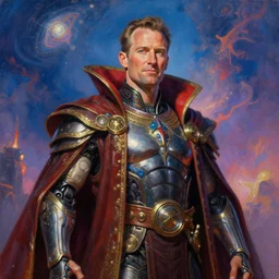 A cyborg Robin Williams as the ultimate tyrant emperor of the universe. Realistic sci-fi cyberpunk concept. Trending on ArtStation. A vibrant digital oil painting. A highly detailed fantasy character illustration by Wayne Reynolds and Charles Monet and Gustave Dore and Carl Critchlow and Bram Sels