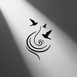 a simple tattoo design of minimalist flying birds in spirals, black ink, abstract logo, line art