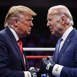 donald trump and joe biden facing off in a boxing ring, by jon mcnaughton