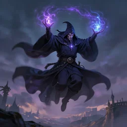a necromancer flying through sky while casting spells, trending on artstation