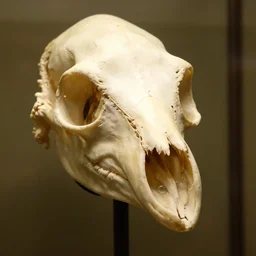 national museum of ornithology, close - up portrait photo of a huge bird skull, showcase, preserved in formaldehyde, with eyes intact, high detail, national geographic photo