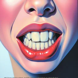 illustration of slightly parted lips and separated teeth by shusei nagaoka kaws, david rudnick, airbrush on canvas, pastell colors, cell shaded
