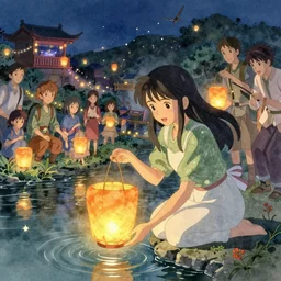 grand festival, a beautiful girl is putting on a river lantern, chinese watercolor style, trending on artstation, global illumination, radiant light, night lighting, fantasy art by greg, loish, rhads, ferdinand knab, makoto shinkai and lois van baarle, ilya kuvshinov, rossdraws, tom bagshaw, detailed and intricate environment, 8 k