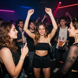 young people dancing and drinking in a nightclub, partylights, beautiful people, by alena aenami, trending on artstation