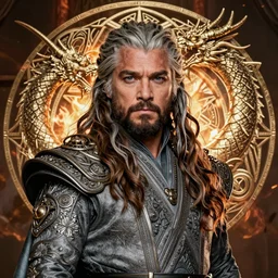 beautiful, ethereal khal drogo ( jason momoa ) portrait, intricate art deco dragon designs, elegant, highly detailed burning background, sharp focus, game of thrones art by artgerm and beeple and greg rutkowski and wlop