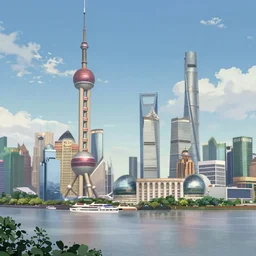 Shanghai city peaceful,4K, ultra detailed, soft lighting, anime scenery, by Makoto Shinkai