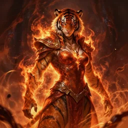 dungeons and dragons portrait of a tiger man sorceress, made of fire and darkness, highly detailed, dynamic lighting, digital art, digital painting, artstation, terence nielsen, sharp focus, illustration, art by artgerm and greg rutkowski and moebius, 8 k