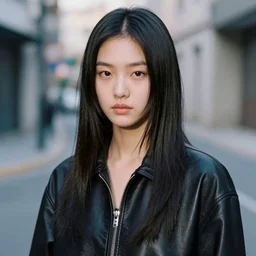 ektachrome, youthful asian demure, exquisite features, feminine cut, frontiers in flight leather, zhang jingna