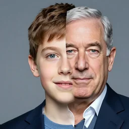 photo realistic picture of kid with half face of steve buscemi and other half of am schumer