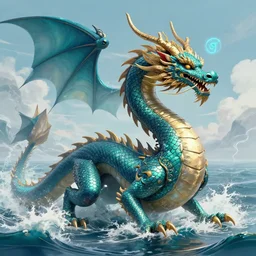 Dragon rises from the ocean, detailed, digital art, 8k, trending on Artstation