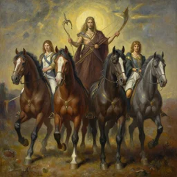 four horsemen of the apocalypse, oil painting, by Fernanda Suarez and and Edgar Maxence and greg rutkowski