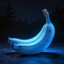photo of a glowing blue banana in the night