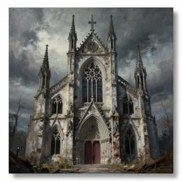 a painting of an abandoned gothic!! church, a matte painting by kilian eng, trending on cgsociety, gothic art, anime aesthetic, apocalypse art, official art