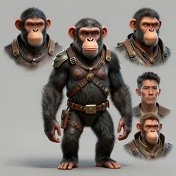 a dieselpunk portrait of an anthropomorphic chimpanzee character, by stephen gammell, by jack gaughan, by george ault, by victo ngai, 3 d render, cgsociety, artstation