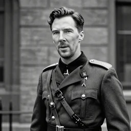black and photo of Benedict Cumberbatch as a WW2 general