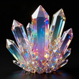 material study, photo realistic 3 d render, holographic crystals, vivid colors, translucent, beautiful, colorful, sharp focus, highly detailed, black background