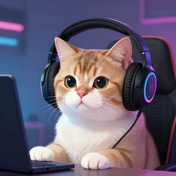 digital art of a cat with gaming headphones, by dan mumford, artstation trending