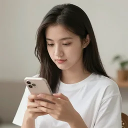 a portrait of a girl looking at her phone, by sam yang