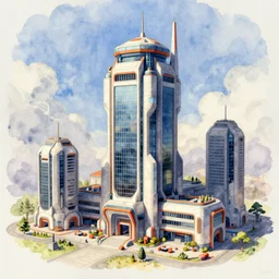 overwatch jakarta megastructures corporate building tower, indonesia, stylized, exterior, architecture, in watercolor gouache detailed paintings, arcane, insanely detail, artstation, 8 k, futuristic, big medium small, props, furniture and decor, empty, no character