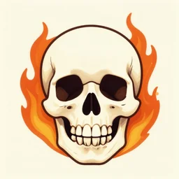 a retro minimalistic wide smiling skull with fire flame, hd, paint splash, behance