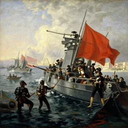 naval battle at the port of algiers, 1 8 1 6, by frederick arthur bridgman, painting
